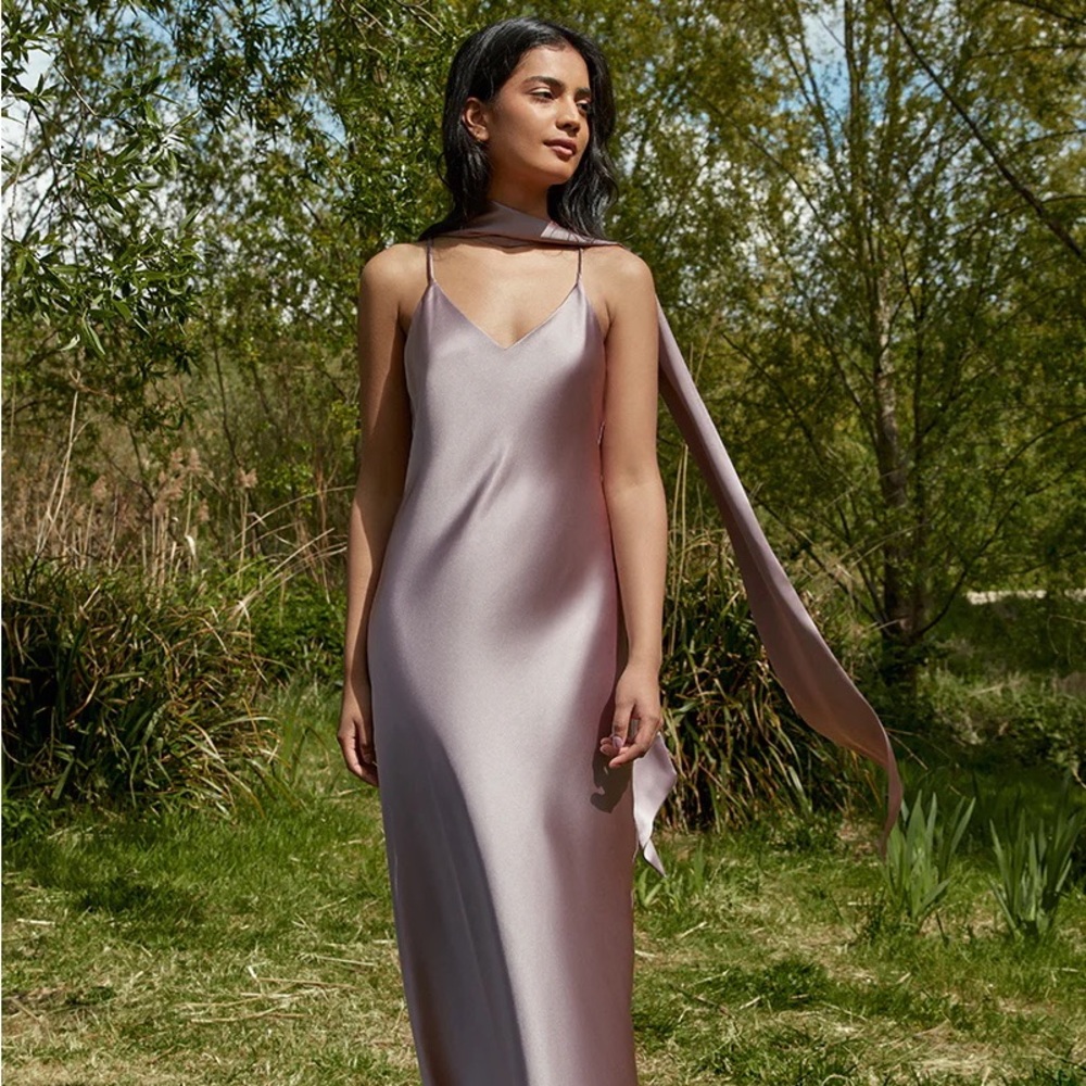 Rewritten slip dress with neck tie